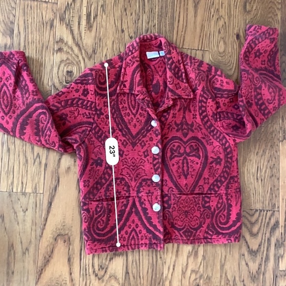 Vintage More by Lata Red 100% Cotton Baroque Tapestry Jacket Size Medium - Picture 4 of 5